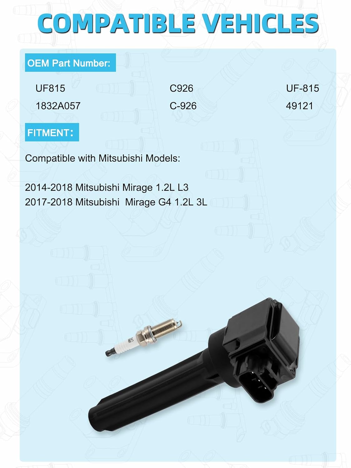 TAUTOY Set of 3 UF815 Ignition Coil Pack & Spark Plugs (1.2L ONLY) For Mitsubishi Mirage 2014 2015 2016 2017 2018, Mirage G4 2017 2018,#1832A057 49121 C926 C-926 UF-815