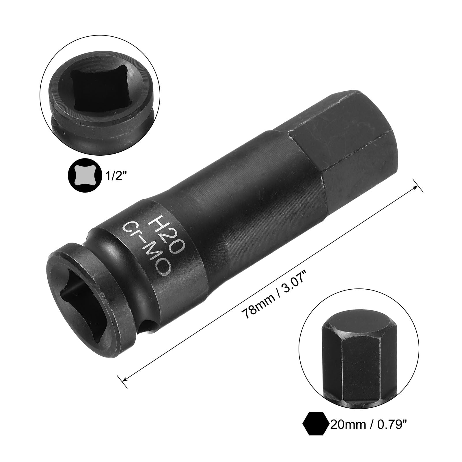 Utensile Riparazione Meccanica QUARKZMAN 4mmBussola A Impatto Esagonale H4 1/2"Acciaio CR-MO Fosfato Nero Bussola A Impatto Esagonale Allungata Adattatore Cacciavite Esagonale Per Acciaio Cromo Molibdeno Fosfato Nero - 7
