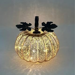 JiuSiLIFE Halloween Glass Pumpkin Light,Battery Operated with Timer and Switch Pumpkins Lamp,LED Pumpkin Lighting Wireless Portable Decorations Lantern,for Home Tables Centerpieces