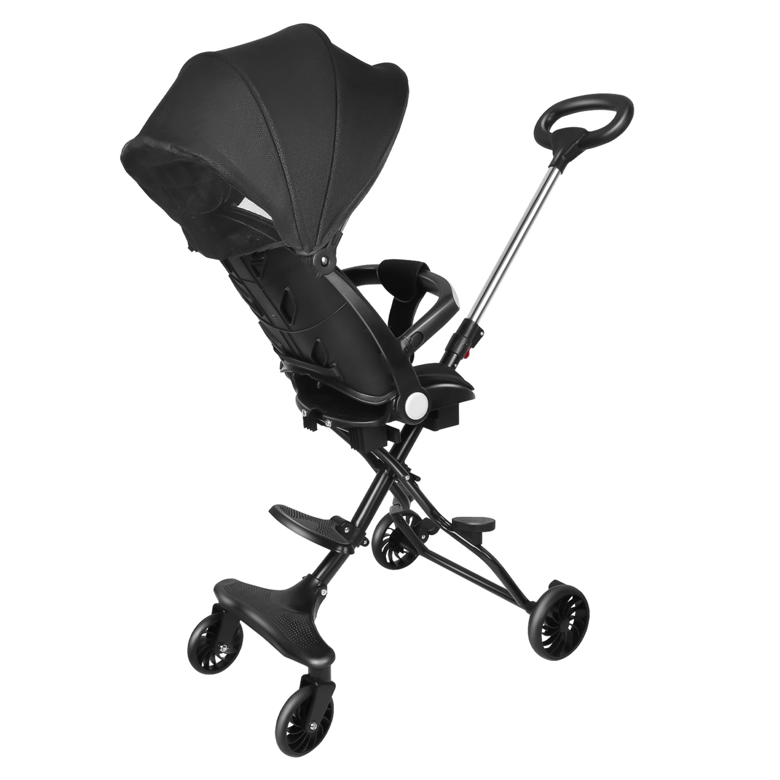 Kinderwagen, ultraleicht, Buggy, 6 Monate bis 4 Jahre, Reisekinderwagen, tragbar und leicht, höhenverstellbar, 3-Punkt-Gurt, verstellbares Dach (schwarz)