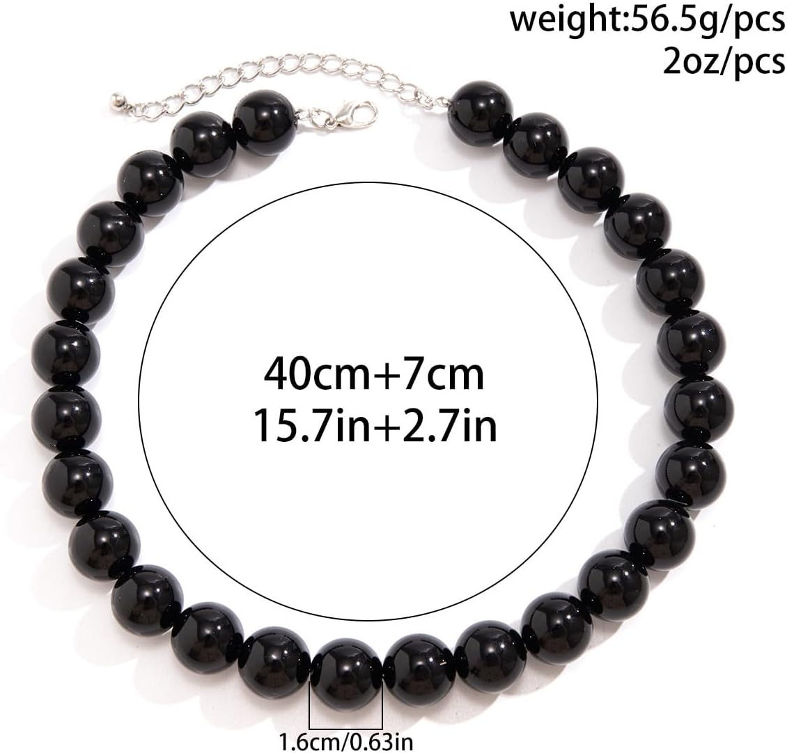 Black Red Pearl Necklace Gothic Beads Collar Choker Faux Pearl Strand Choker Boho Beads Necklace for Women