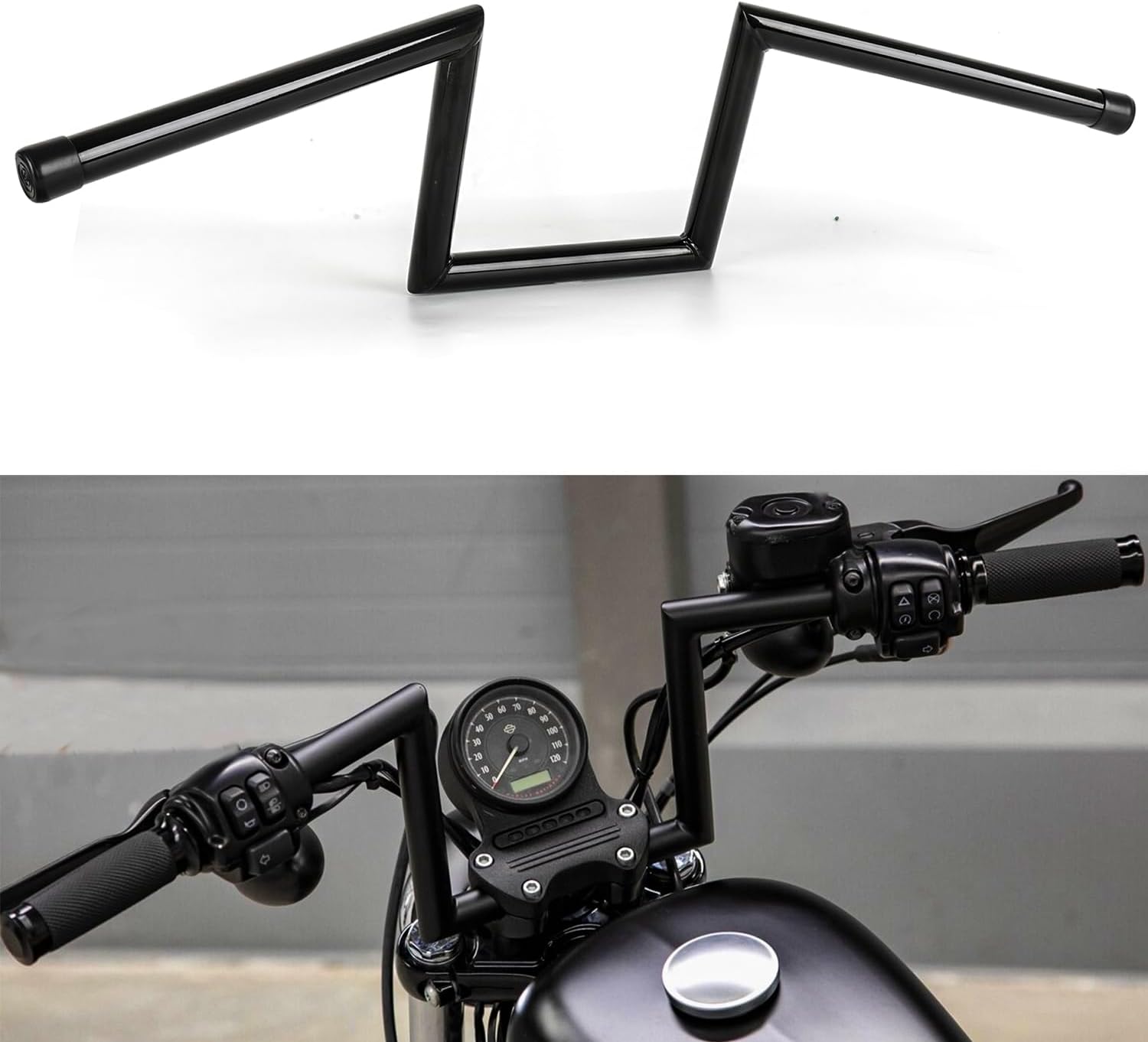 DREAMIZER 1 inch Motorcycle Handlebars 8" Rise 25mm Ape Hanger Z-Bars Compatible With Harley Sportster Softail Dyna Yamaha Suzuki Kawasaki Chopper Cruisers Bobber Cafe Racer custom Bike 1982-Up