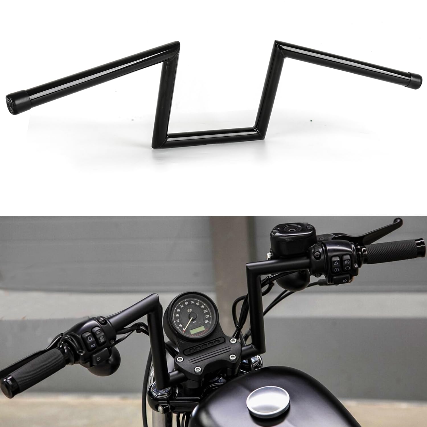 DREAMIZER 1 inch Motorcycle Handlebars 8" Rise 25mm Ape Hanger Z-Bars Compatible With Harley Sportster Softail Dyna Yamaha Suzuki Kawasaki Chopper Cruisers Bobber Cafe Racer custom Bike 1982-Up