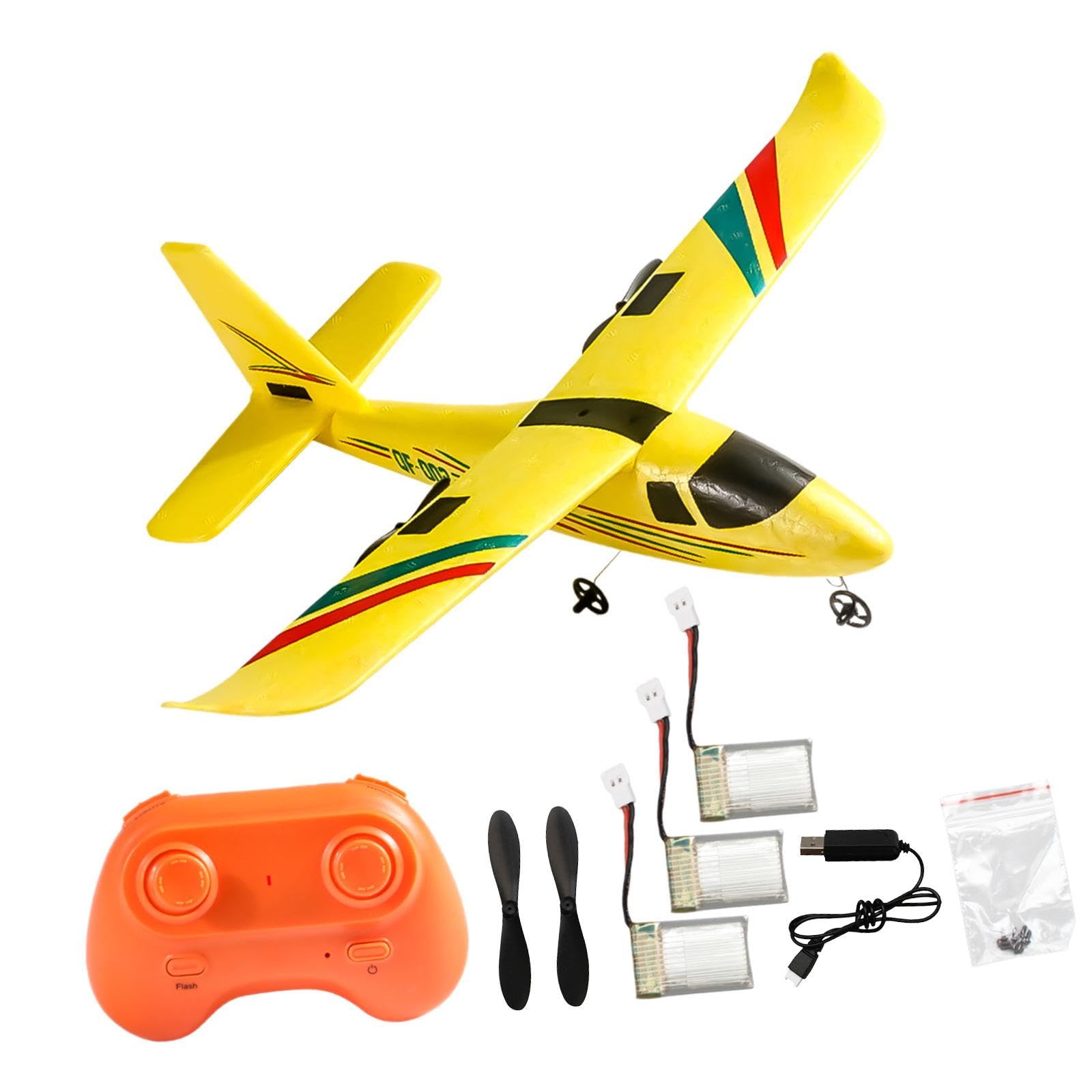 Aeroplano Radiocomandato, RC, Aereo Portatile per Esterni, Aereo RC a 2 Canali per Principianti, Ragazze, Ragazzi, Bambini E Adulti, 3 Batteria Gialla