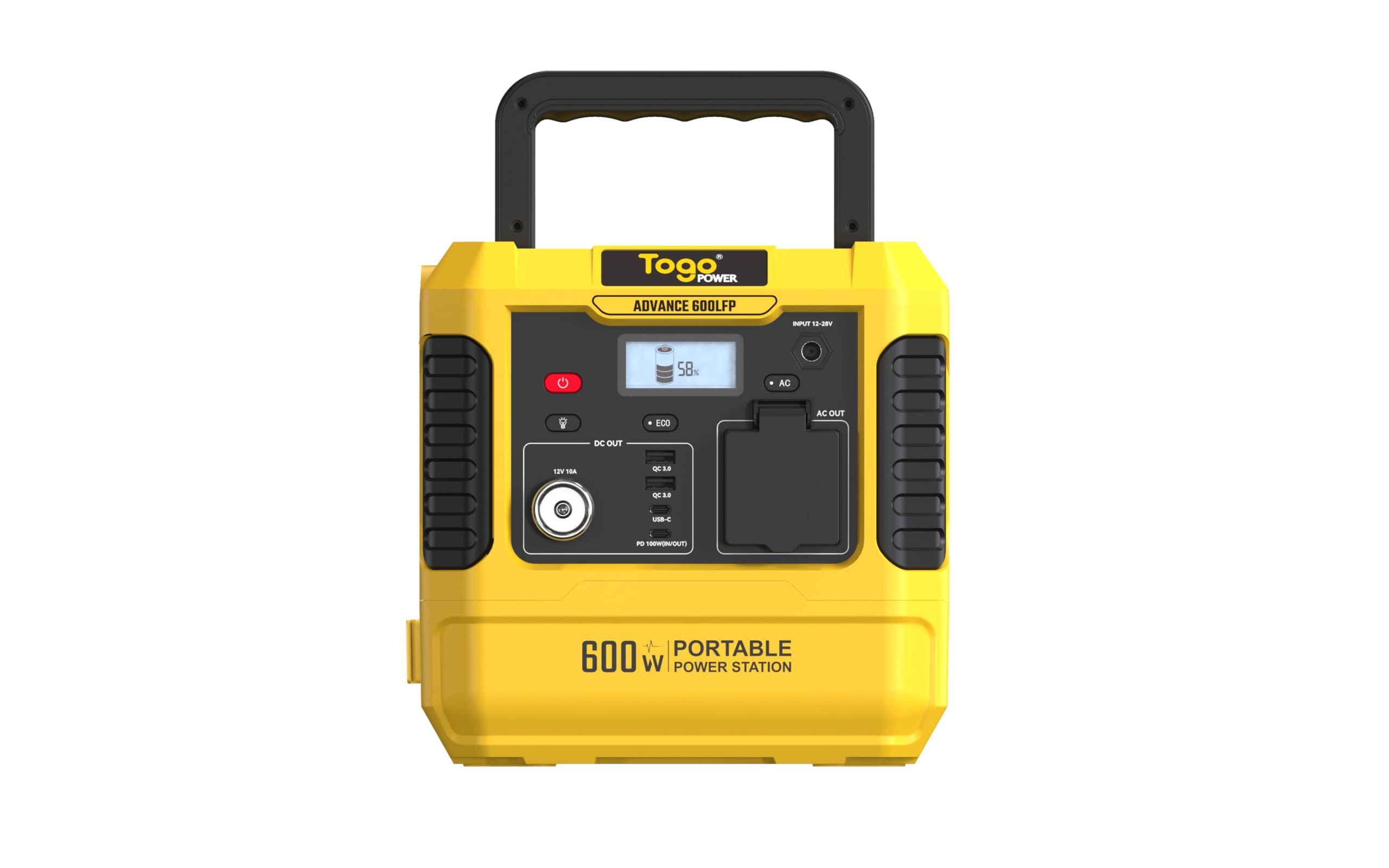 Togo POWER estación de energía portátil 600W 560Wh, generador solar con batería LiFePO4, pantalla LCD, 4 modos de carga y 6 salidas para camping y cortes eléctricos