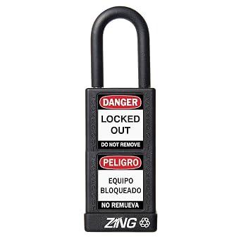 Zing Green Products 7077 RecycLock Safety Padlock, Keyed Alike, Black, 1-1/2" Shackle, 3" Body