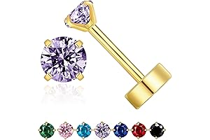 3mm Gold Stud Flat Back Earrings with Purple Amethyst