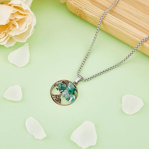 Miniatura 6 de SUPERFINDINGS 32 colgantes de 8 estilos de piedras preciosas del árbol de la vida, colgante redondo plano y redondo natural, collar de chakras con