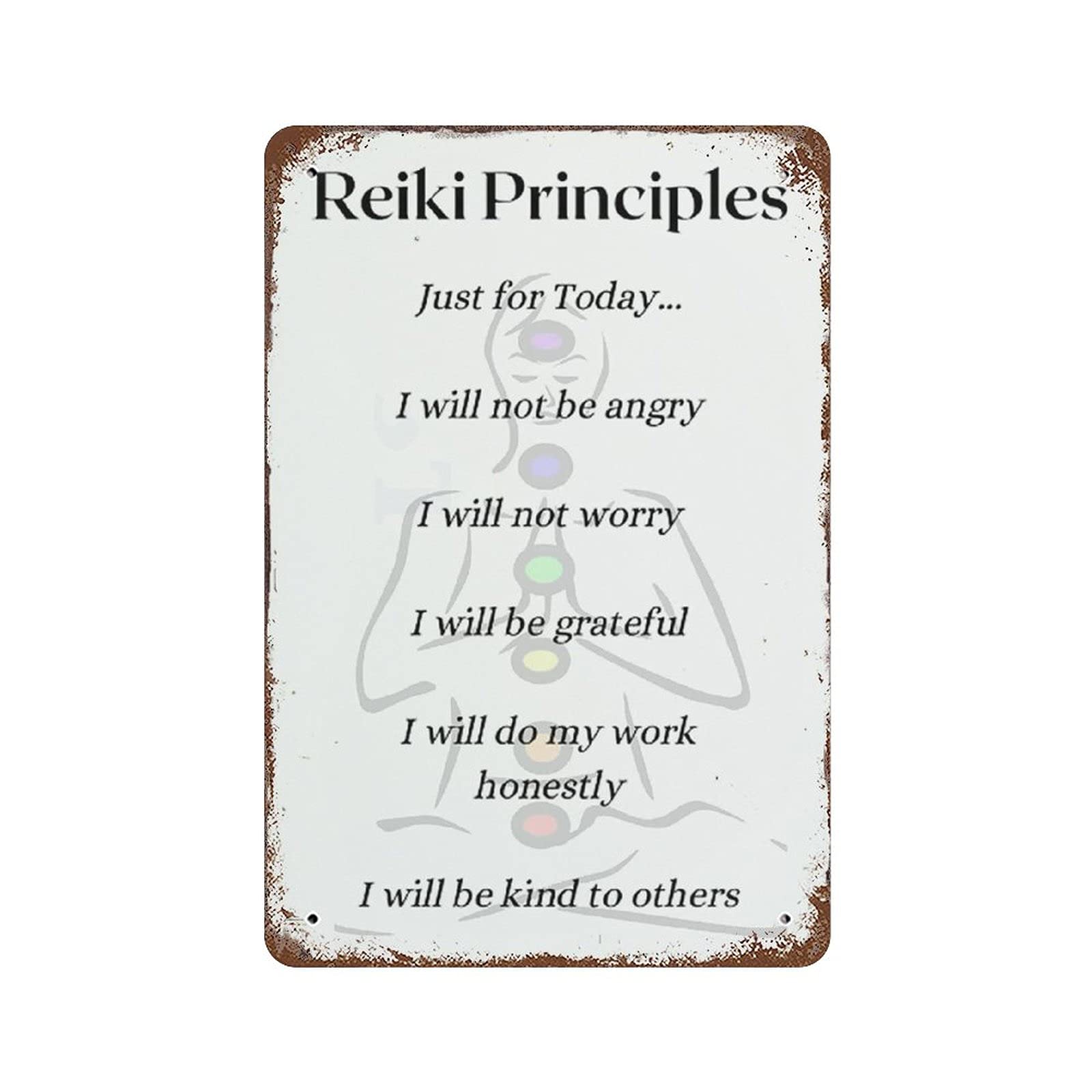 Reiki Principles Just for Today Metal Iron Painting Retro Poster Tin Sign Vintage Wall Decor Poster Metal Plaque Sheet Aluminum Plaque for Cafe Bar Pub Home Beer Decoration 8x12 Inch