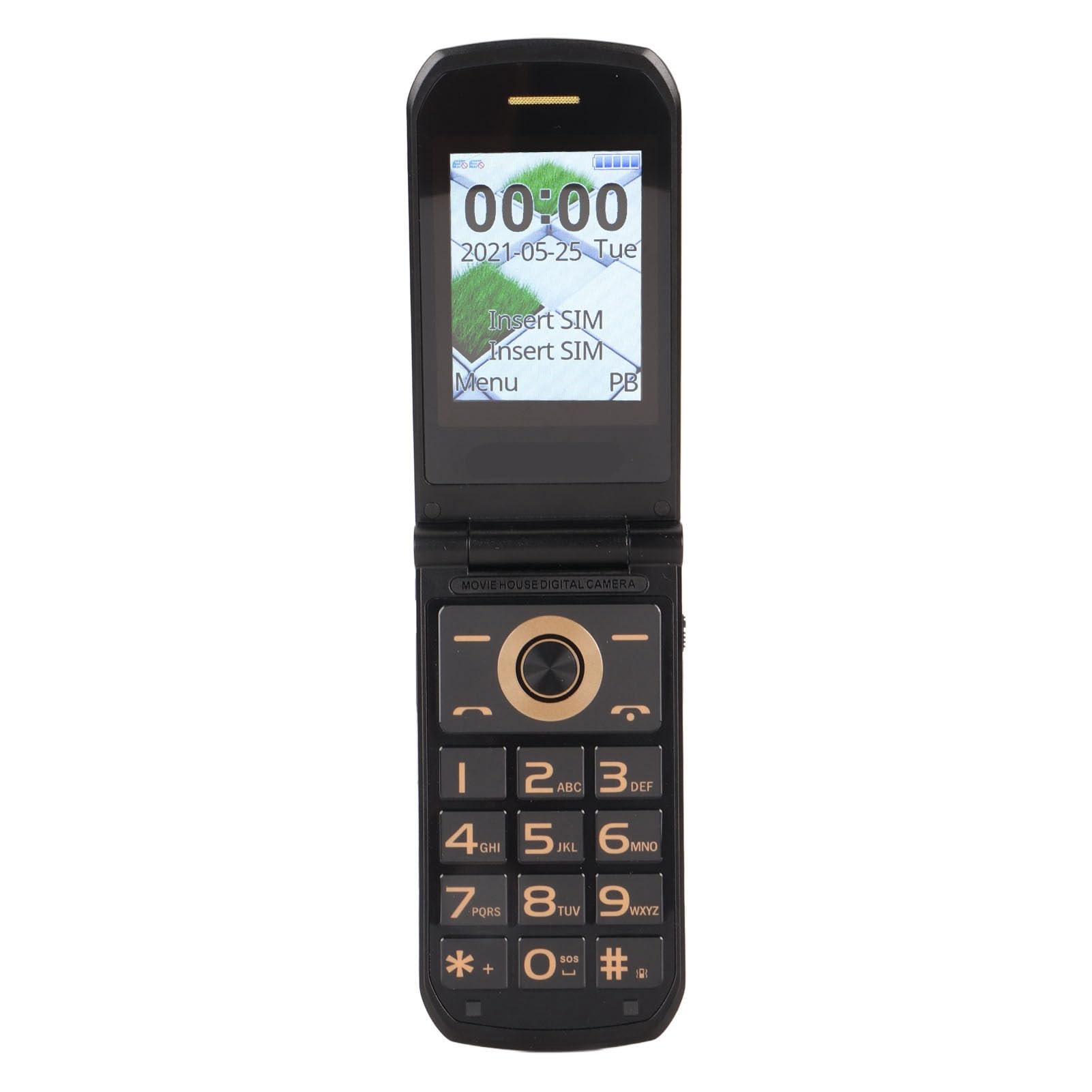 POENVFPO - Teléfono plegable con botón grande y funciones potentes. Pantalla doble. Batería 4800 MAh para personas mayores (GOLD)