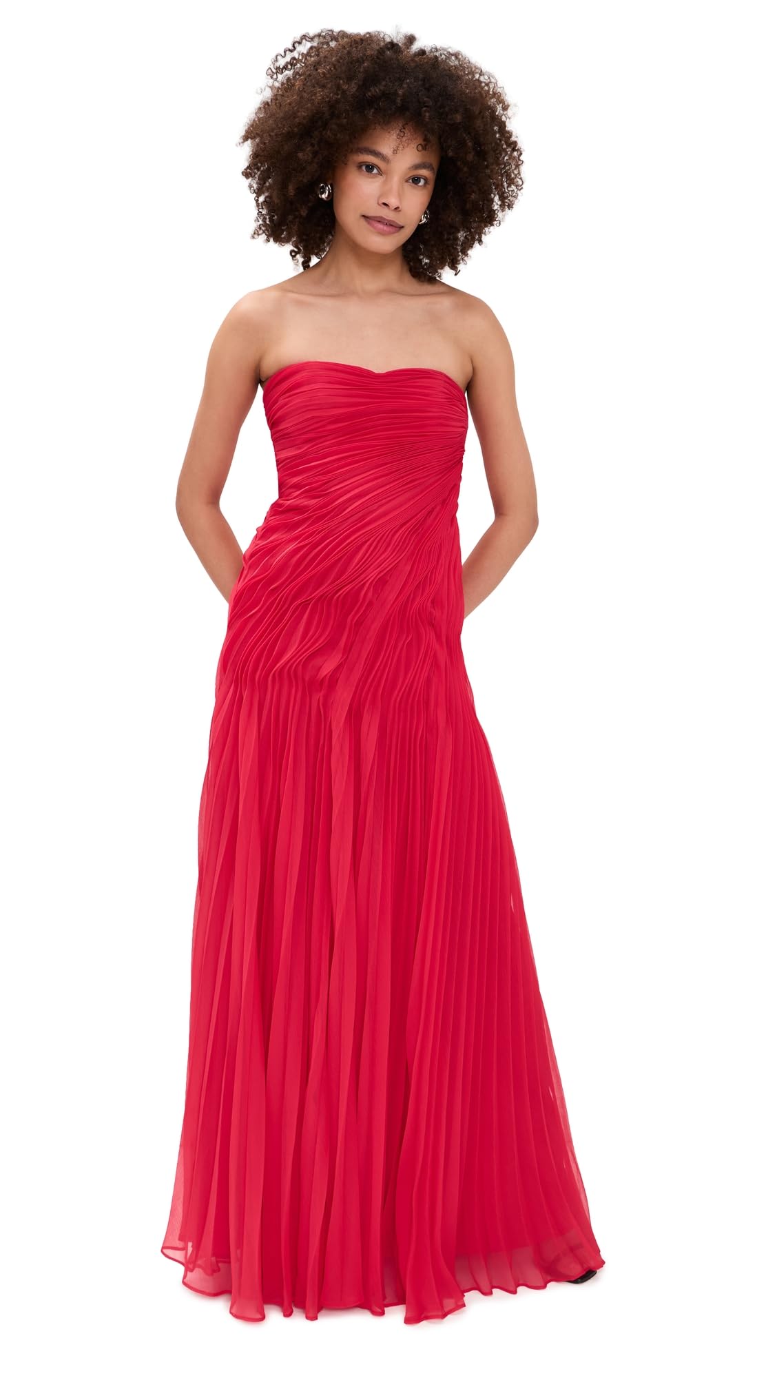 AMUR Women's Elea Asymmetrical Pleated Gown, Solstice Red, 12
