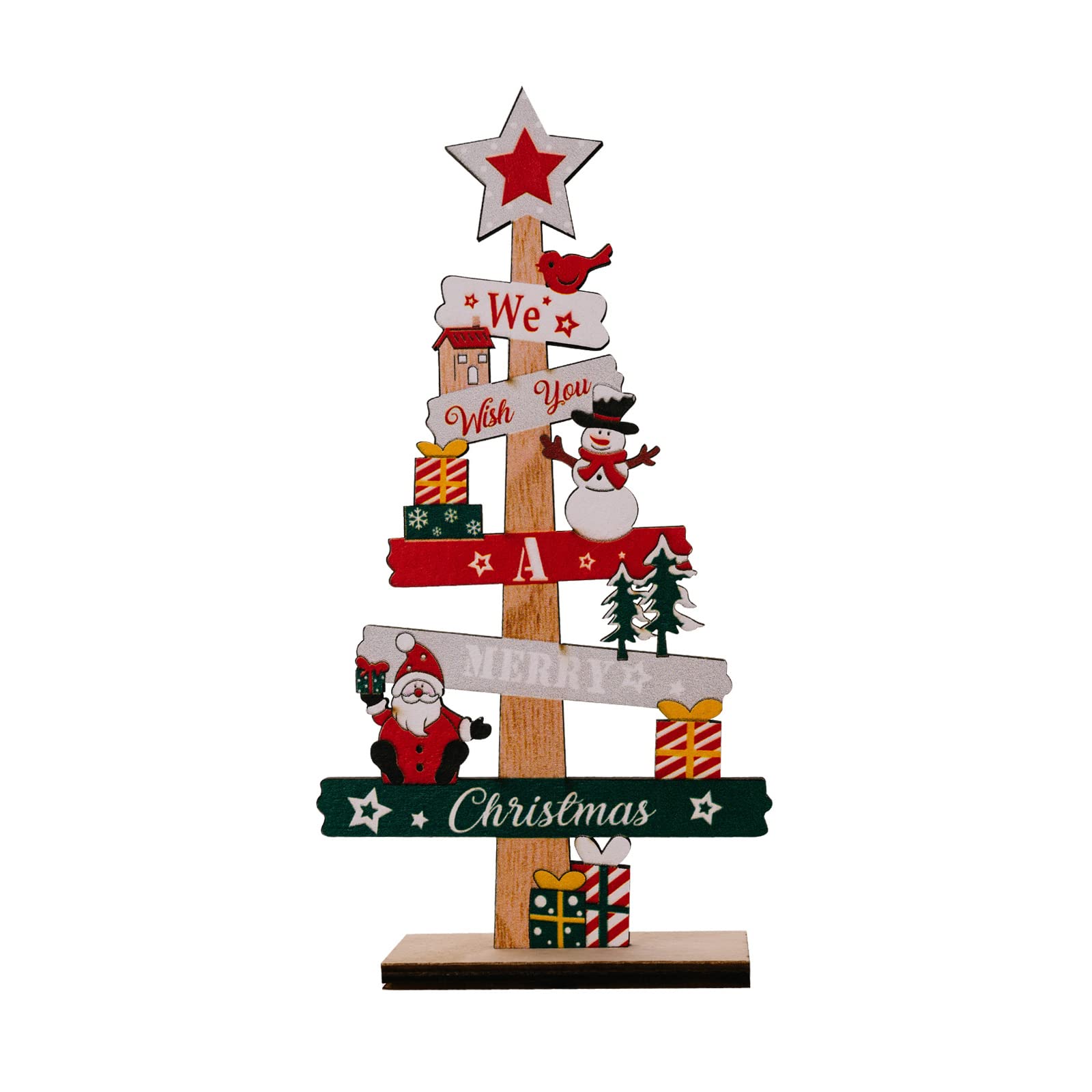 Hsioluted Christmas Tree Shape Wood Ornaments Standing Table Decorations Christmas Ornaments Wood 2 Types Decor Disk Ornament