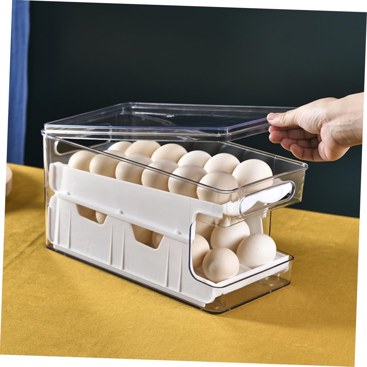 Refrigerator Organizer Double-layer Design Capacity Transparent Holder for Fridge Stackable Storage Container for