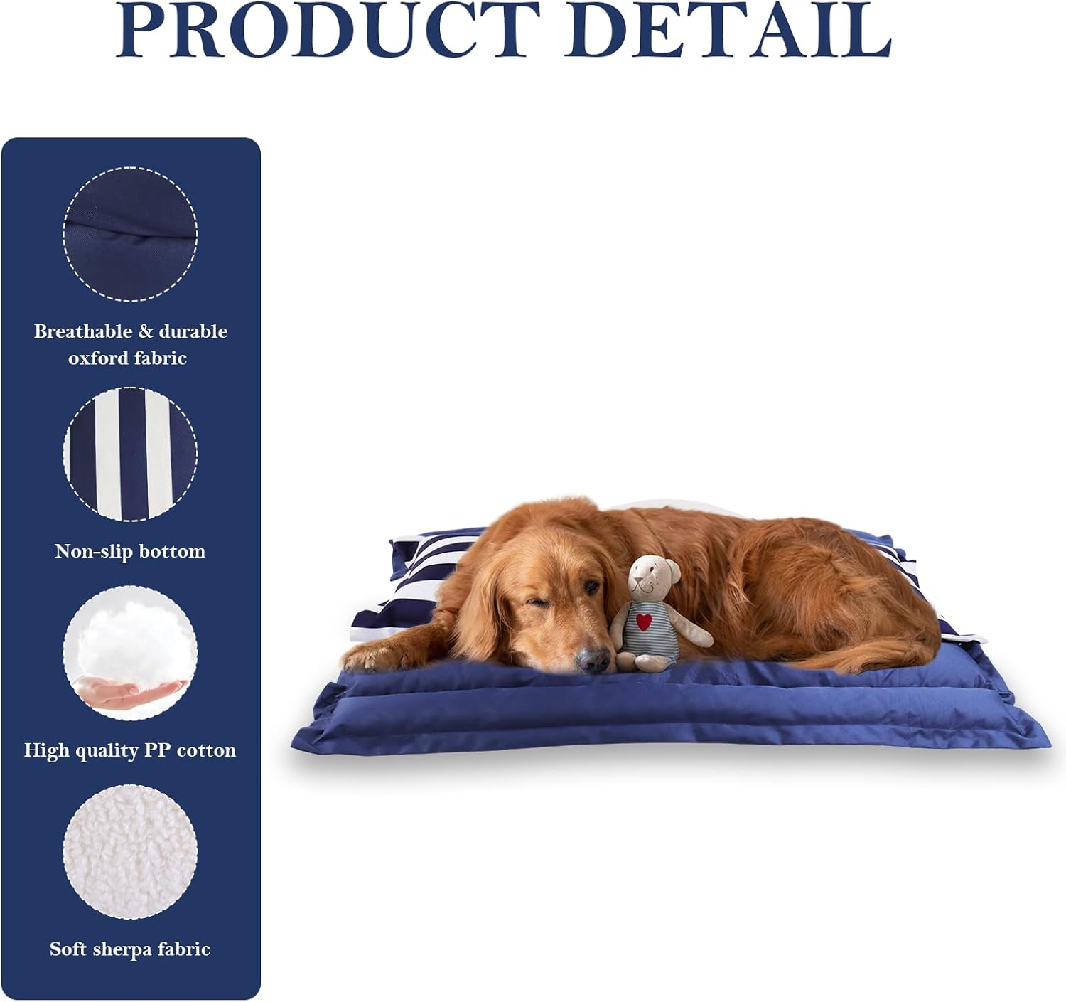 2-in-1 Dog Bed for Medium Size Dogs Up to 40 lbs Pet Bed Waterproof Dog Crate Bed with Removable Washable Cover, 23 x 9 Inches, Blue Stripes