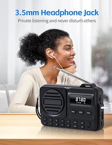 Miniatura 5 de Radio FM portátil, altavoz inalámbrico, reproductor de música, radio recargable integrada a batería, radios de transistor nostálgico con conector