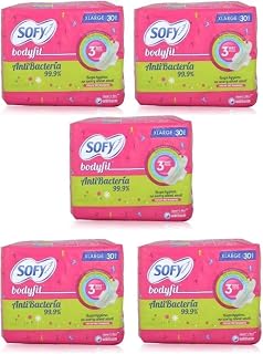 5 PACK X 30 N ( 150 PADS) SOFY ANTI BACTERIA EXTRA LONG PADS FOR WOMEN FLEXI ABSORB SYSTEM