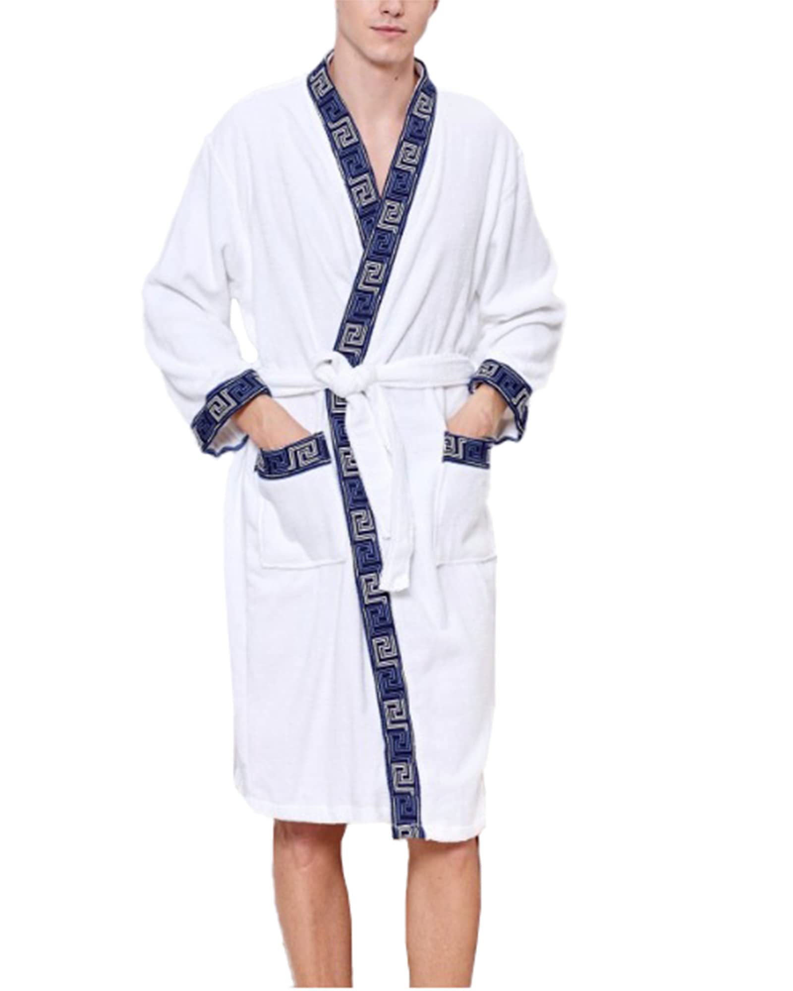 TIANQIHAO Adult Mens Bathrobe Towel Terry Cloth Women'S Soft Cotton Terry Cloth Bathrobe Velour Spa Robe With Belt,White-X-Large