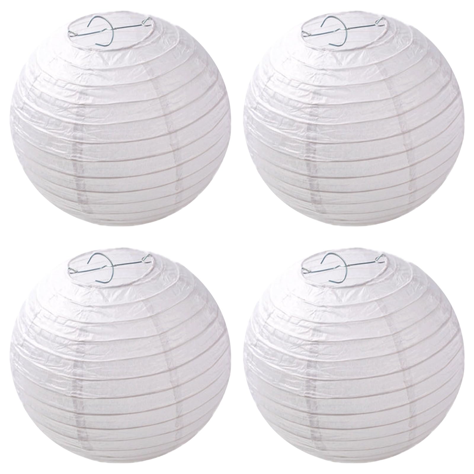 Pack of 4 White Paper Lanterns Diameter 20 cm 8 Inches Round Ball Shape Lampshade, Bamboo Style Ribbed Lampshade Decoration for Party Garden Wedding Decoration