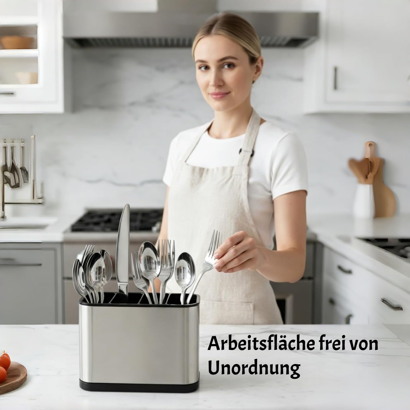 Besteckhalter Besteck Organizer Küchenutensilienhalter Besteckaufbewahrung | Edelstahl 4 Separate Fächer, mit Ablauflöchern, Luftdurchlässig & Schimmelfest, Zerlegbar