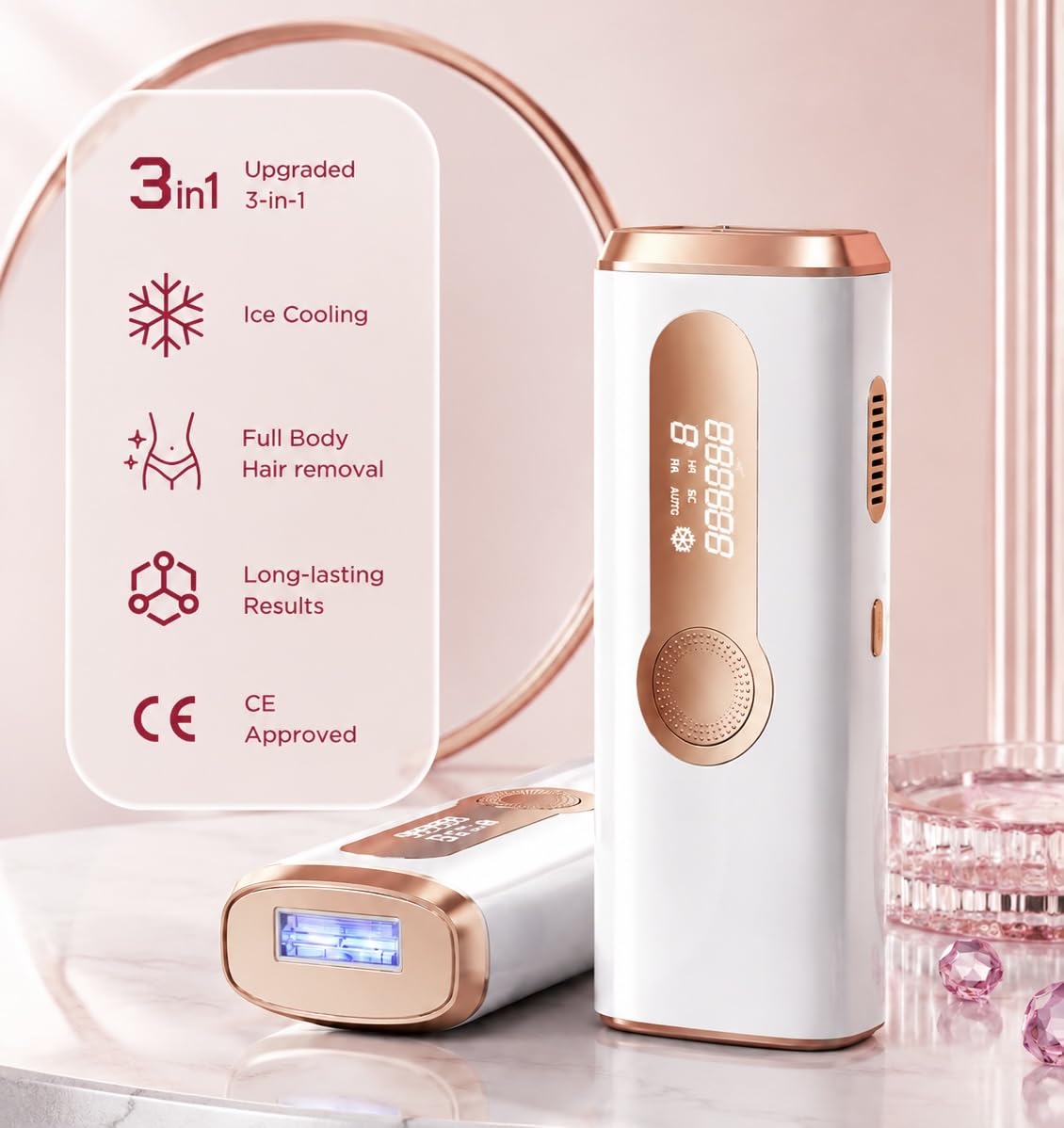 999,900 Flashs epilatore laser con 3 in 1 per donna e uomo, 9 livelli di energia depilazione laser per ascelle/bikini/corpo, GLY06