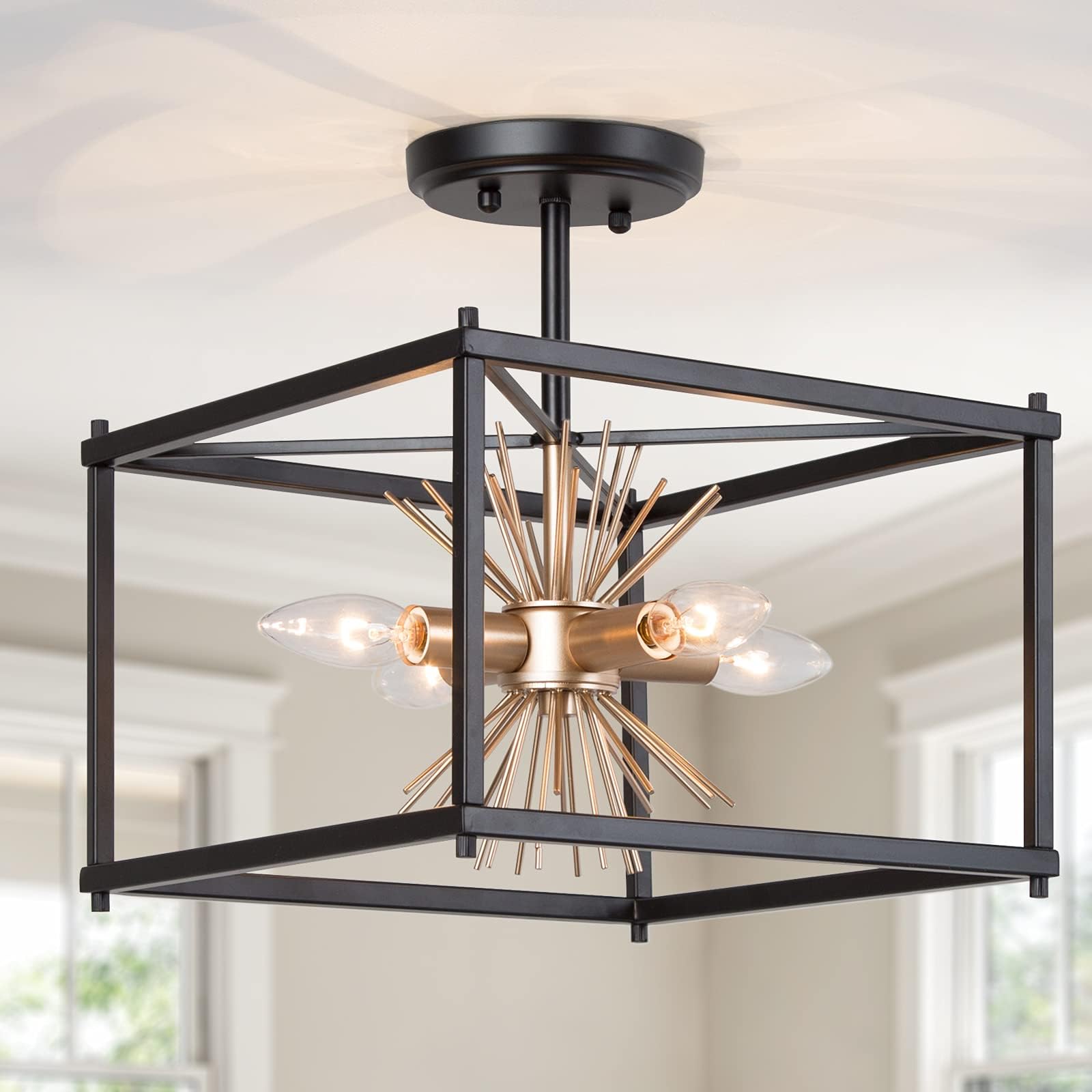 Optimant Lighting Modern Semi Flush Mount Ceiling Light, Black 4 Light ...