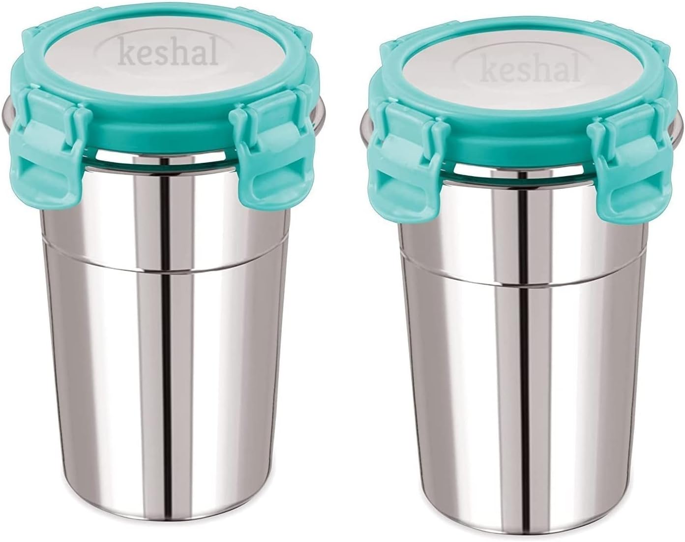 Tumbler Lock and Seal Steel Glass, lid Glass, Air Tight jar Container Leak Proof Glass with lid Store Milk, Juice, Buttermilk in Office and Home (Pack of 2 (Small)(Green)