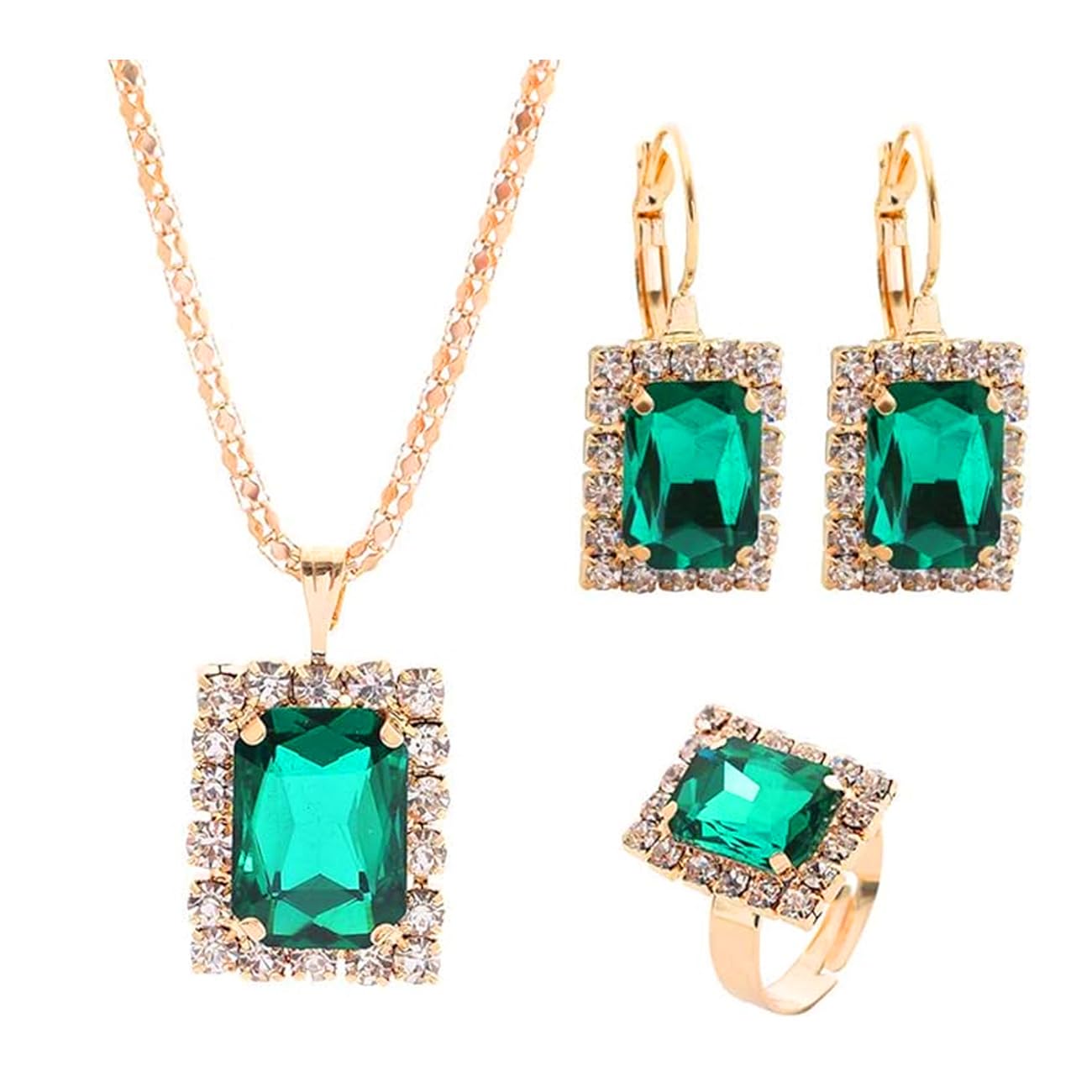 FDEETY Juego de Boda Novia Joyas para Mujer Vintage Cristal Collar Pendientes y Anillo Juegos de Joyas Novia Dama de Honor Prom Bridesmaid Joyería Regalo