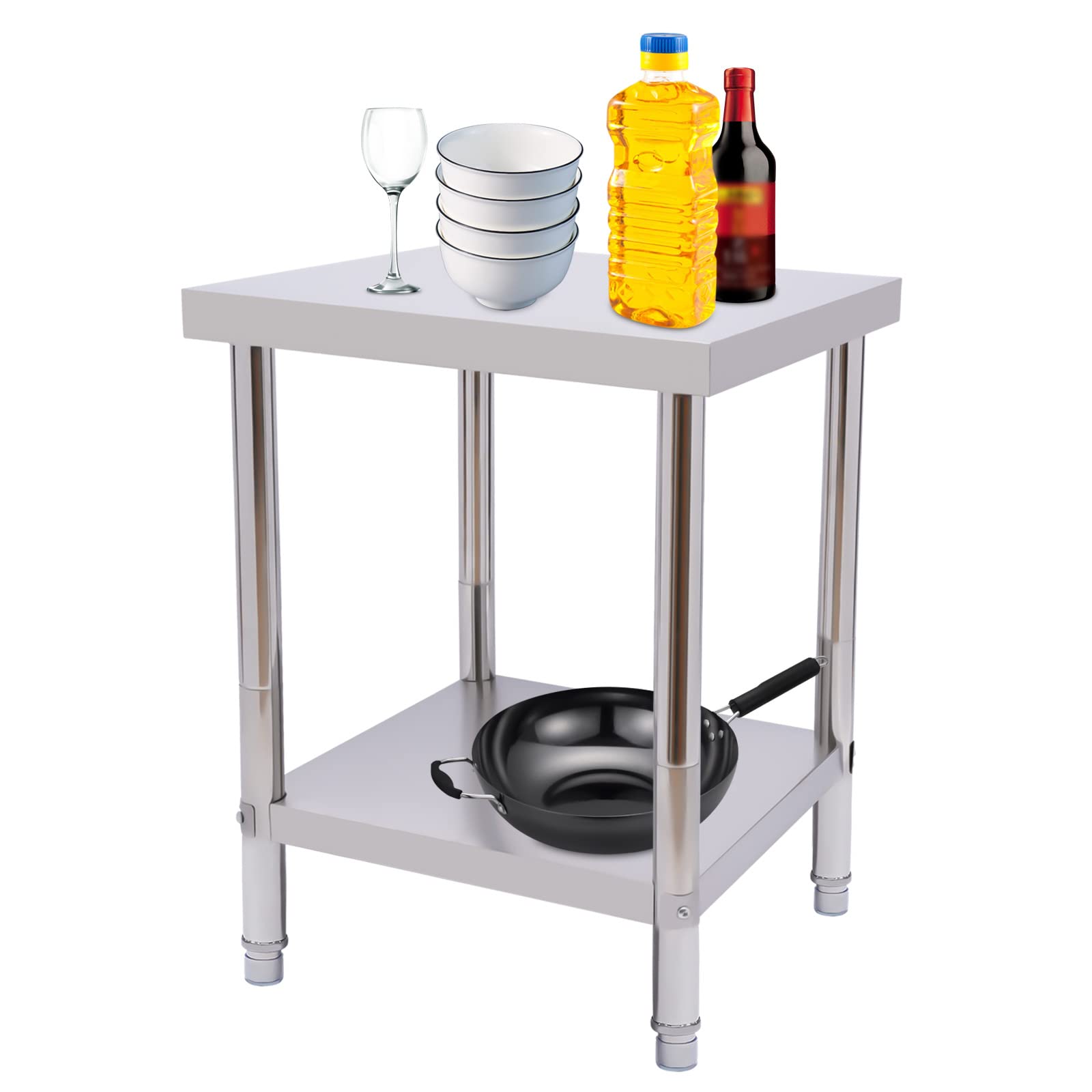 Dwupoziomowy stół warsztatowy ze stali nierdzewnej 201, z nóżkami, 60 x 45 x 80, stół warsztatowy ze stali nierdzewnej, do restauracji, użytku domowego, przygotowywania żywności, stołu warsztatowego,