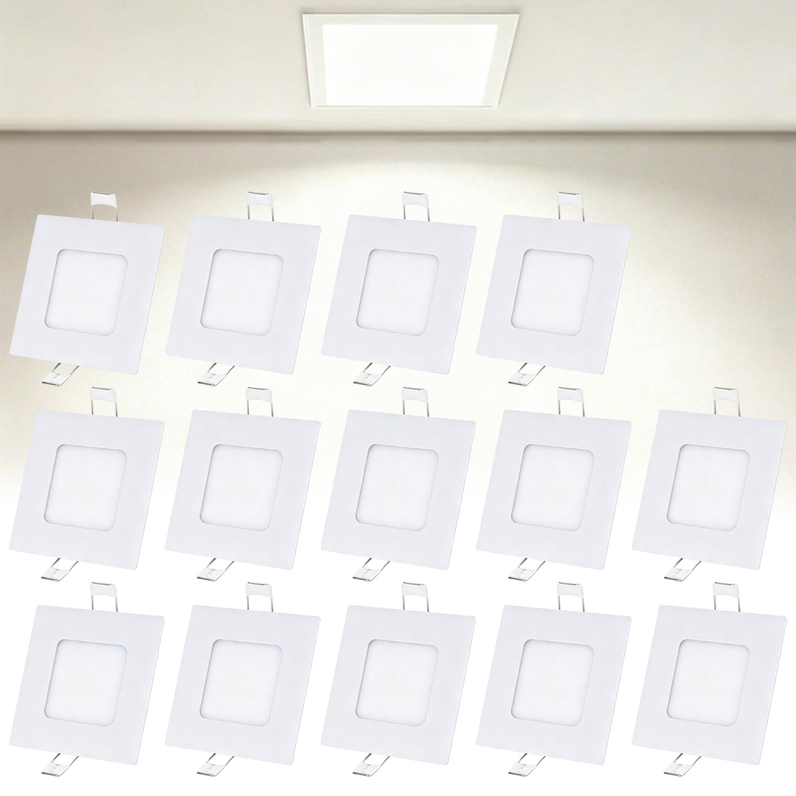 VOGHMOLD 3W LED Ceiling Light Recessed 3 inch, 4000K Daylight White, Cut Φ70-75mm, AC85-265V Slim Square Aluminum Housing Downlight Panel Spotlights for Bathroom Kitchen Living Room Office, 14 Pack