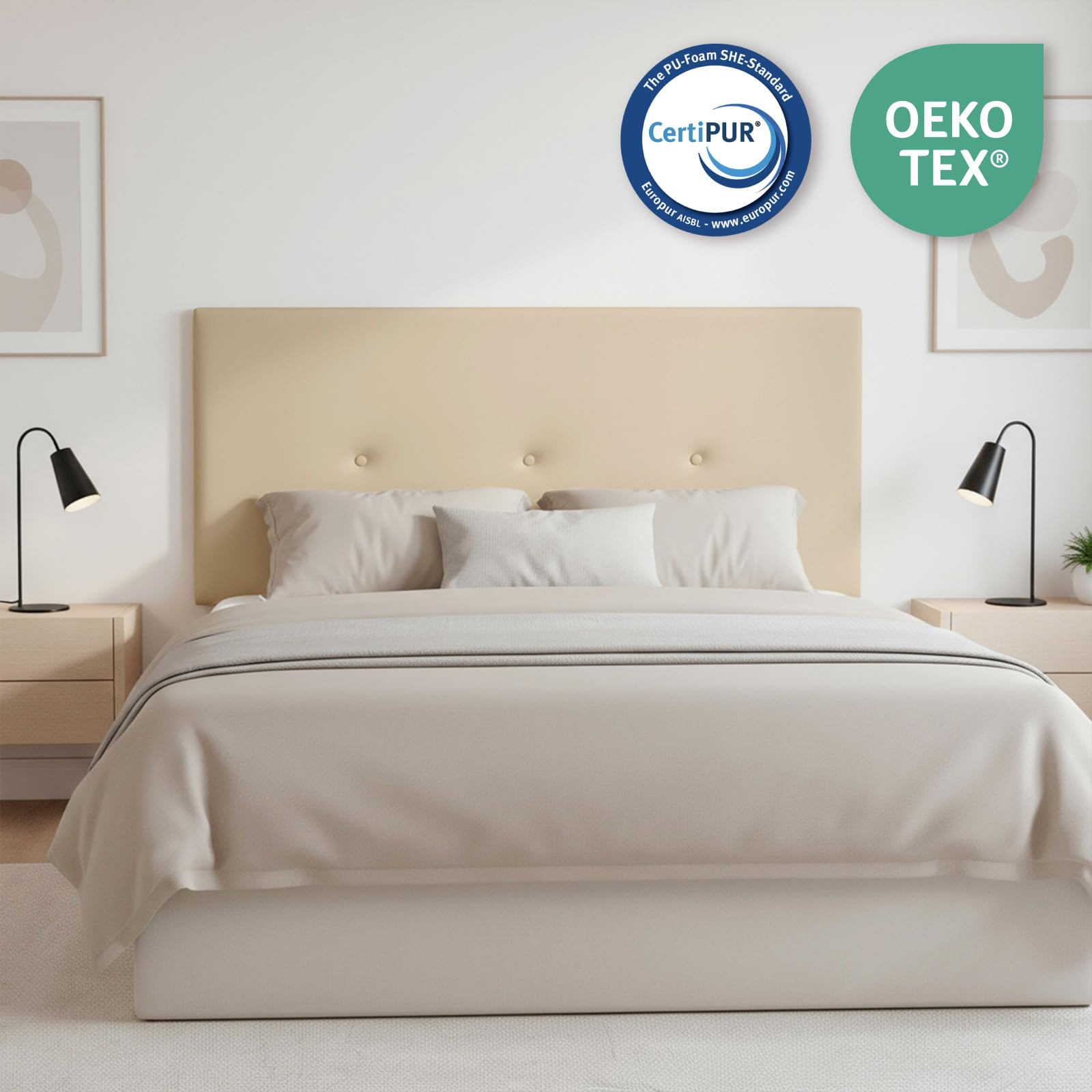 DUÉRMETE ONLINE - Testiera in ecopelle premium imbottita Sicilia, misure 160 x 60 cm (letto da 150 e 160) Beige