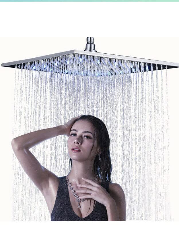 EBTOOLS 8 Pollici Soffione Doccia LED, Soffione Doccia a Pioggia, Bagno Doccia LED 7 Colore, Doccia Soffione Quadrato Parete, Ultrathin, Giunto Girevole, 20x20cm