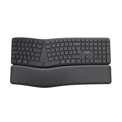 Trust Arvia Teclado Ergonómico Inalámbrico QWERTY Español, Negro | Dividido con Reposamanos, Silencioso, Multidispositivo, Bluetooth + 2.4GHz, PC Ordenador Portátil Mac 5