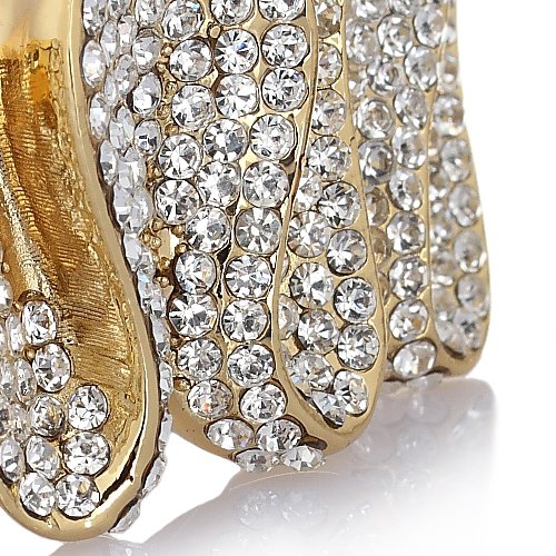 Womens Solid 14K Gold & Silver Rhodium Cuff Bangle With Swiss Crystal Elements In Swirl Wave Pattern. Fine Statement Piece Of Jewellery, Great Gift For Her Under $12, For Christmas & Anniversary #TOP3