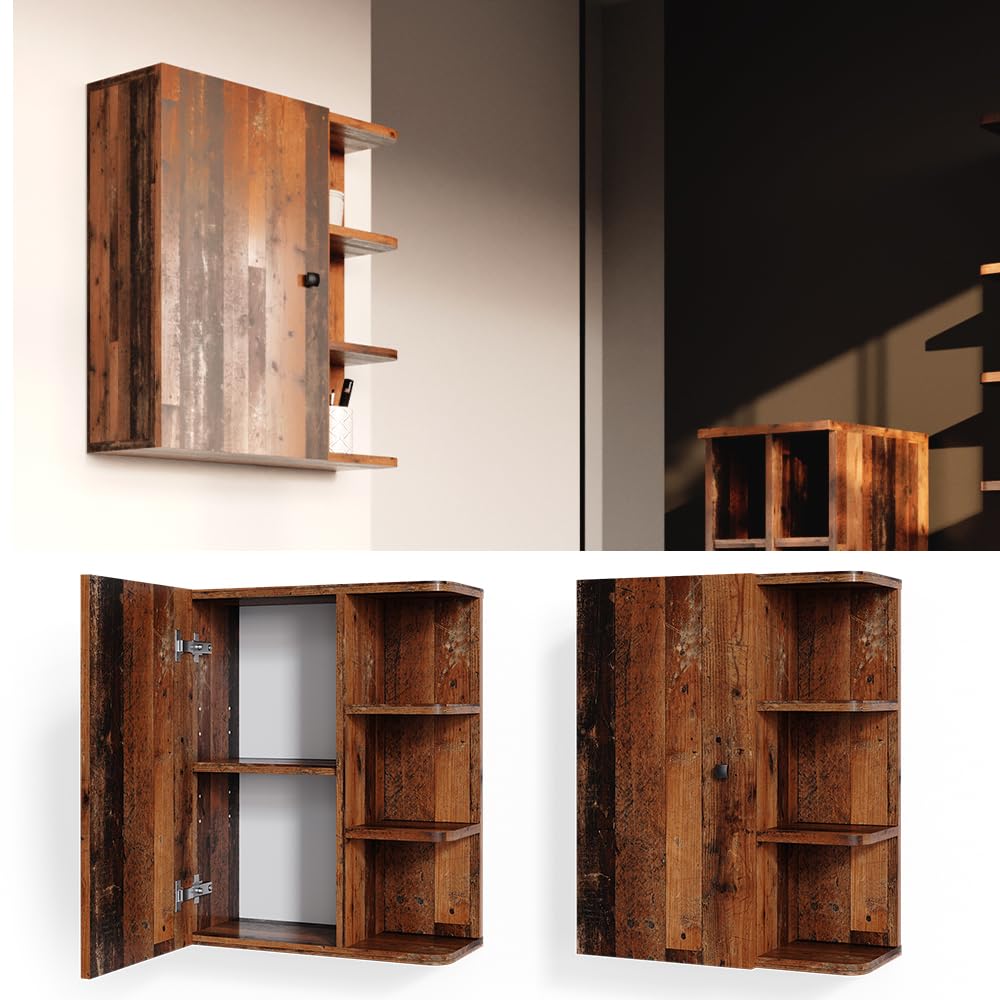 Vicco Mobile bagno Fynn, Rovere rustico, 47.2 x 59.2 cm, per montaggio a parete con ripiani aperti