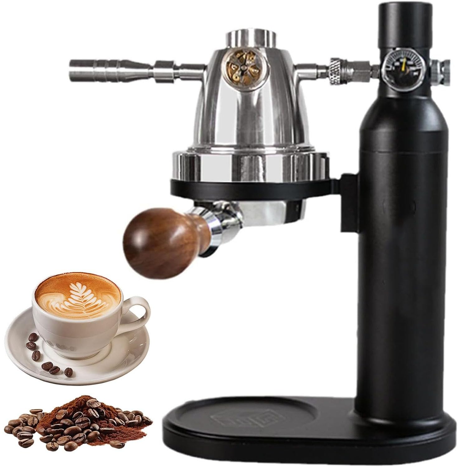 Cafetera de mano portátil, cafetera de presión variable con soporte y válvula reductora de presión, capacidad de 100 ml para camping y viajes