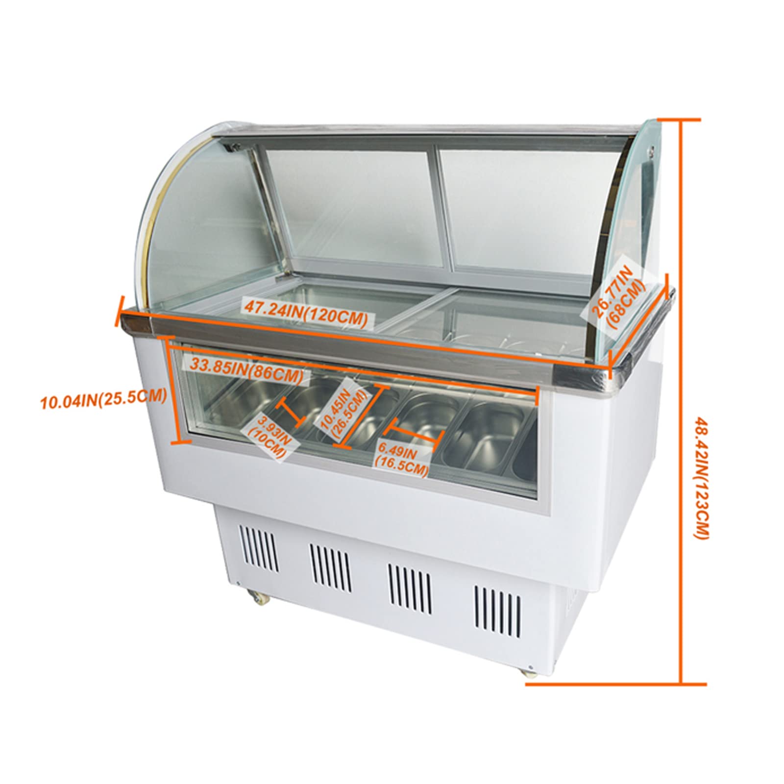 LGXEnzhuo 12 Pan Ice Cream Showcase Commercial Ice Cream Refrigerator Display Gelato Showcase with LED Light 110V 215W 170L White