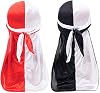 2 Pieces Silky Durag for Men and Women,Two Tone Waves Silk Durags with Long Tail,Super Soft Satin Breathable Pirate Hat