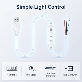 3個 ホワイト Dc5v Led 調光 延長コード Usb ポート 電源ケーブル 調光コントローラー Ledライト用 リボンライト テープライト Usb ポート 電源ケーブル Led電球ランプ 調光スイッチ用