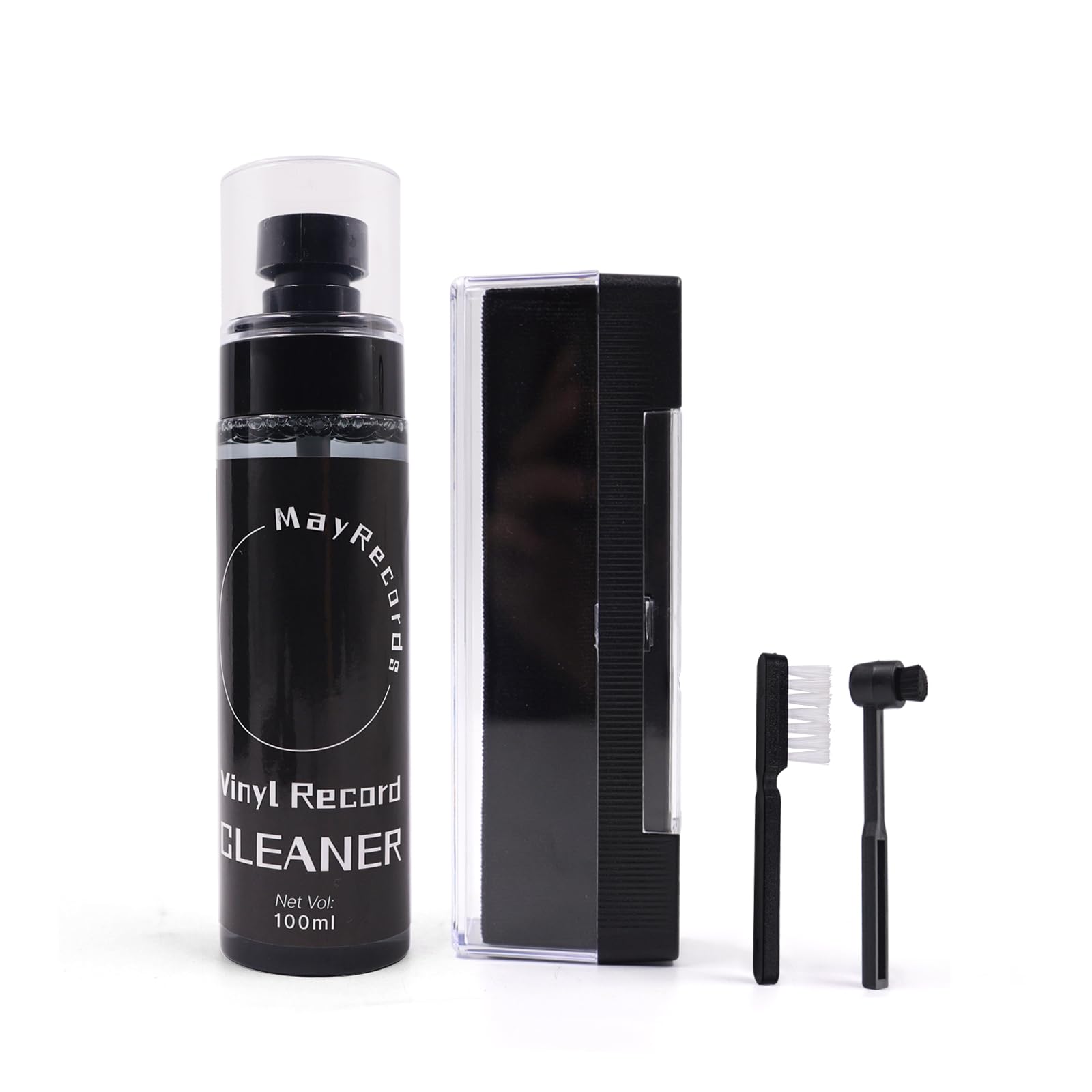 MayRecords レコードクリーナー セット4点セット レコード ブラシ 静電気除去 100ml レコード盤クリーナー ベルベット レコード ブラシ (ほこり除去)、レコード針クリーナー ブラシ