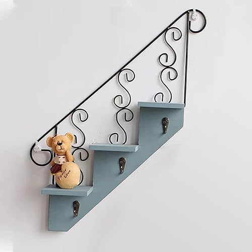 Miniatura 3 de ZRSWV Estante de madera montado en la pared de 3 niveles, estantes flotantes decorativos de pared, estante colgante de metal para dormitorio, sala