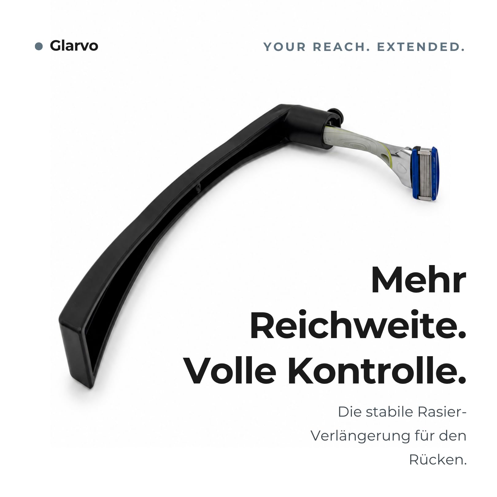 Rückenrasierer Herren – Rasierer-Verlängerung 30 cm für gängige Nassrasierer | Ergonomischer Griff zum Rücken selbst rasieren | Designed in Germany