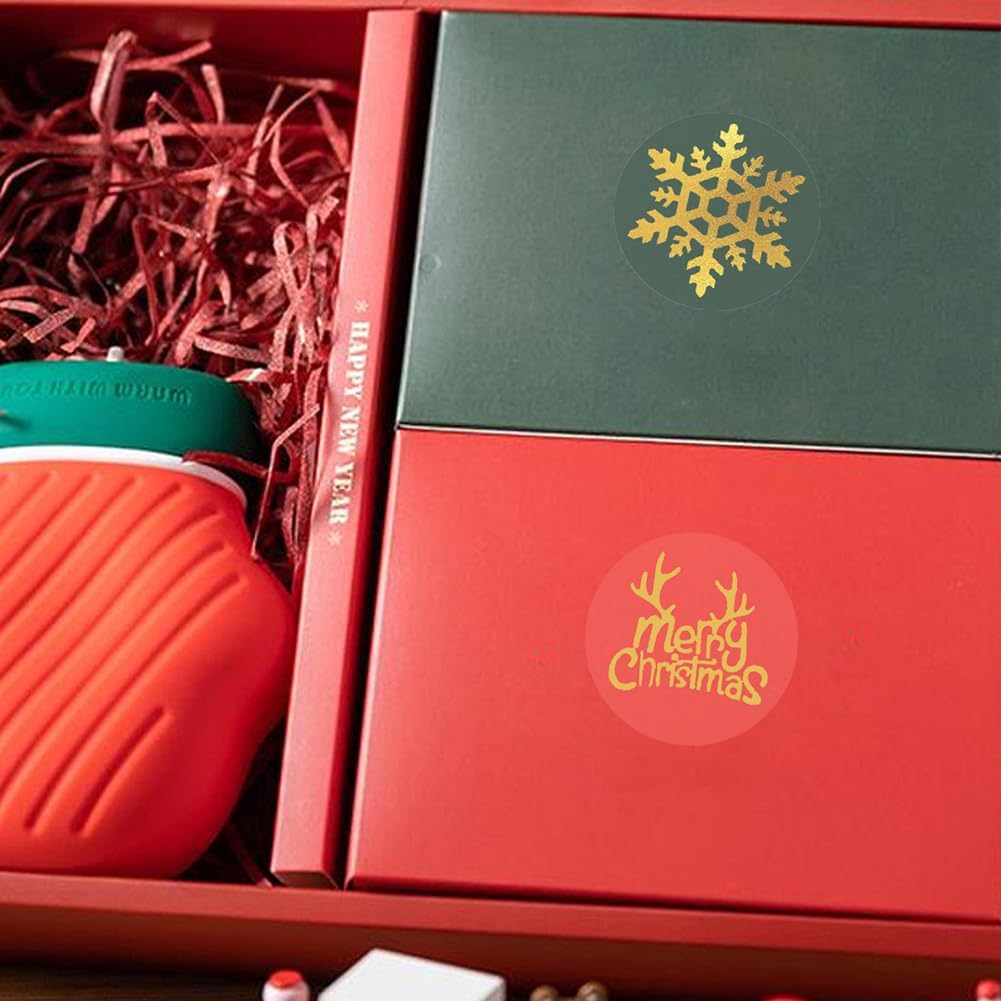 Christmas Stickers Roll 1in Waterproof Self-Adhesive Decals Gold Snowflake Xmas Holiday Winter Gift Tags Stickers for Gift Envelopes Invitations Cards Decorations-500 PCS