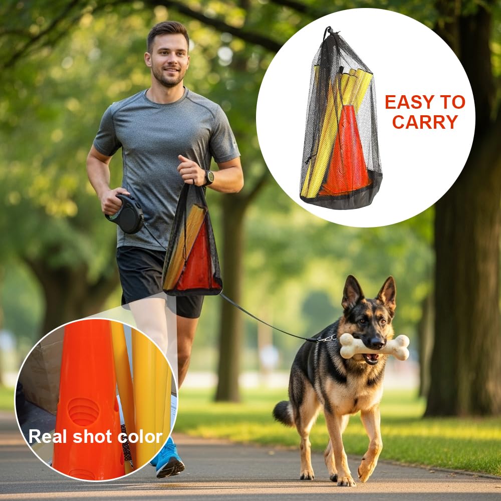 Agility pour Chien Kit, Sports Haies Set 8 Cônes + 4 Barres agilité, 23 cm de Hauteur, 80 cm de Longueur, pour Chiens, Sports, Football, Chevaux (Orange)