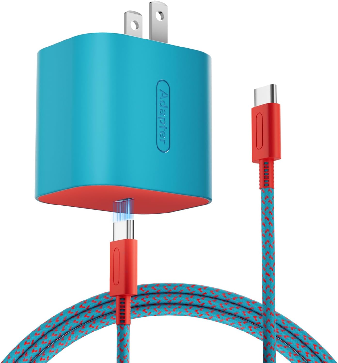 60W Charger for Nintendo Switch 2, 20V 3A AC Adapter Fast Charging with 6.6FT Braided USB-C Cord, Compatible with Switch 1, Lite, OLED, Steam Deck, Support 4K TV Mode (Cyan & Red)