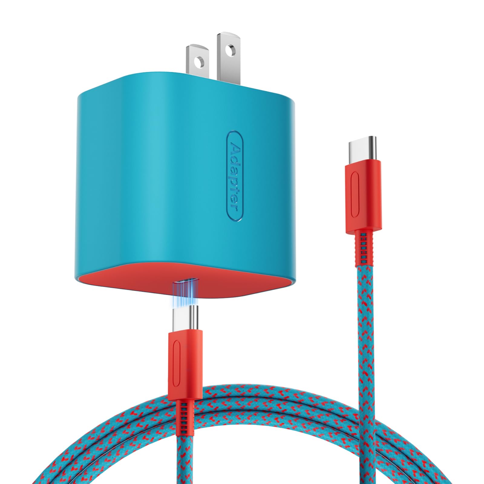 TPC 60W Charger for Nintendo Switch 2, 20V 3A AC Adapter Fast Charging with 6.6FT Braided USB-C Cord, Compatible with Switch 1, Lite, OLED, Steam Deck, Support 4K TV Mode (Cyan & Red)