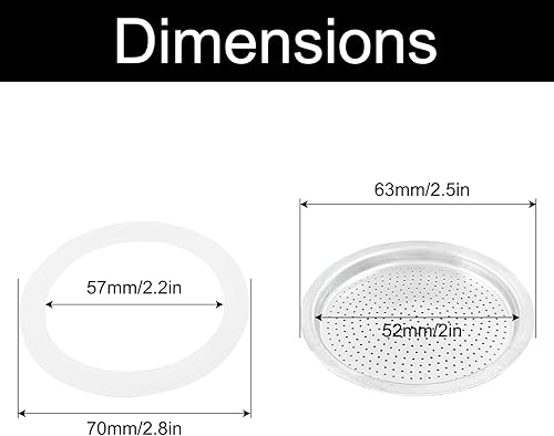 Miniatura 2 de Waziaqoc Espresso Moka - Kit de embudo de repuesto de 2 tazas, 1 filtro de aluminio con 3 paquetes de sellos de junta de repuesto (filtro 1.9