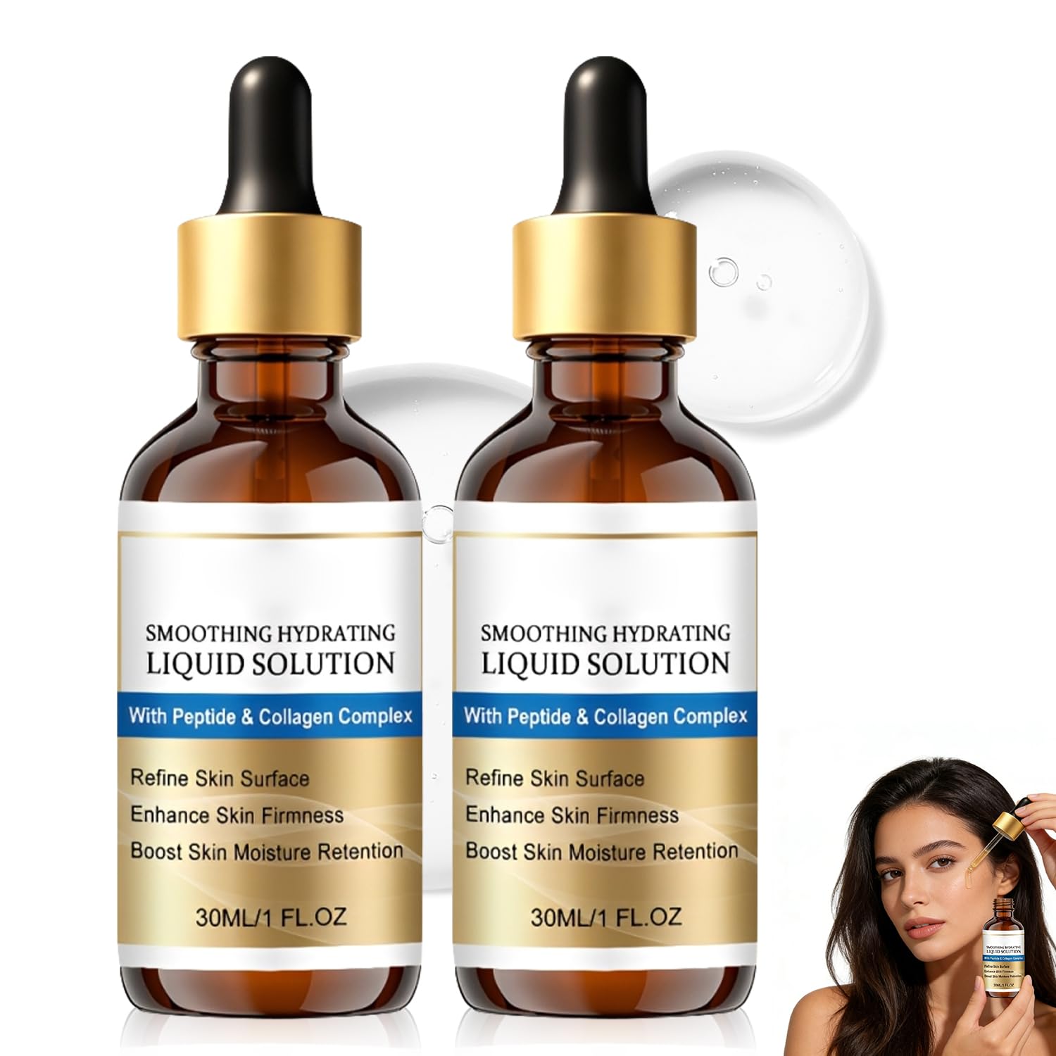 Generic 2PCS Face Lifting Serum, Smoothing Hydrating Liquid Solution, Hydrating Anti-Wrinkle Essence Oil With Peptide & Collagen, Hydration, Skin Moisturized and Firming, Reduce Fine Lines (30ML)
