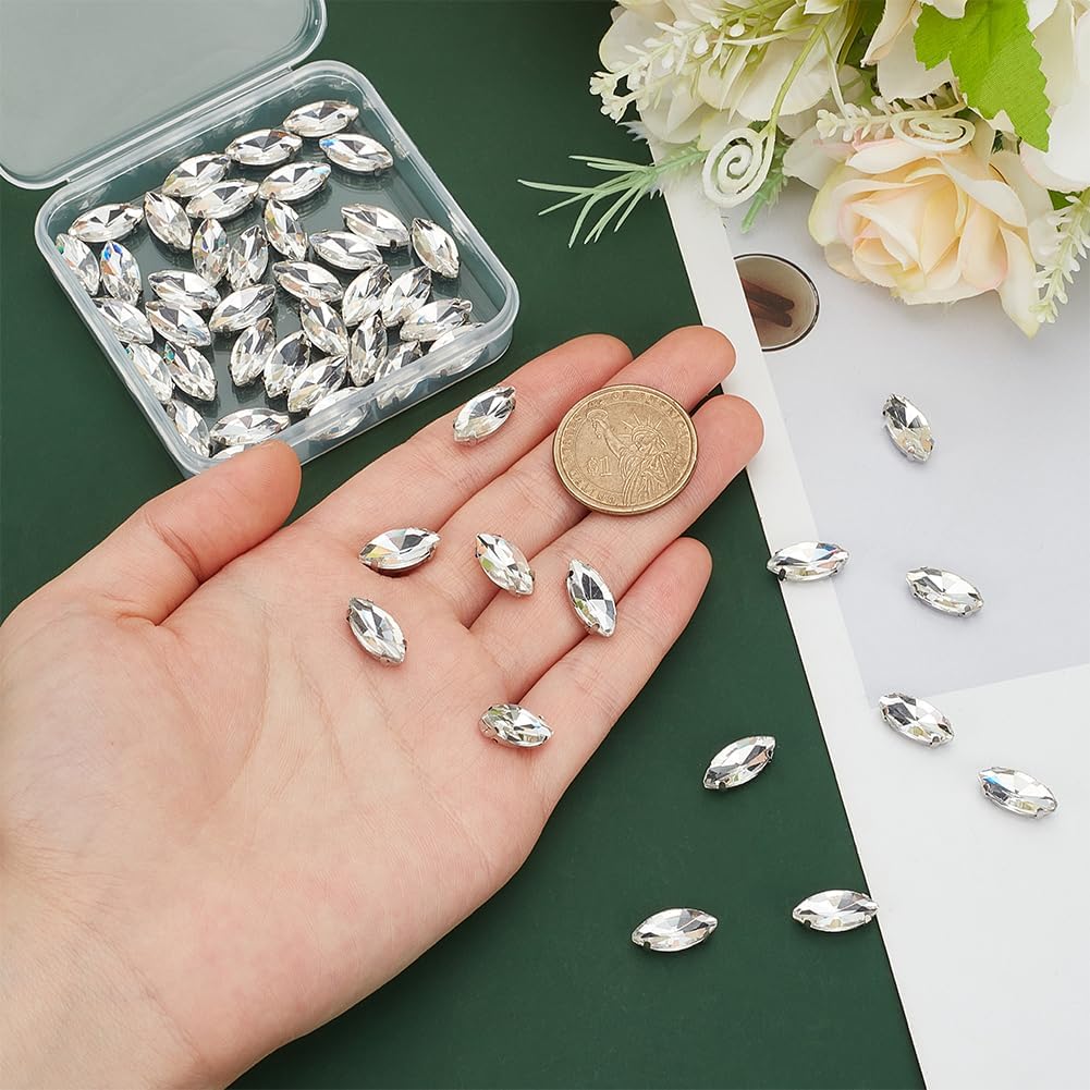 MAYJOYDIY 80pcs Sew on Horse Eyes Crystal Rhinestone 0.6×0.2×0.1inch Crystal Flatback Glass Rhinestone Faceted Gems with Silver Claw Sewing for Clothing Dress Bags Shoes Decorations DIY Craft image 3