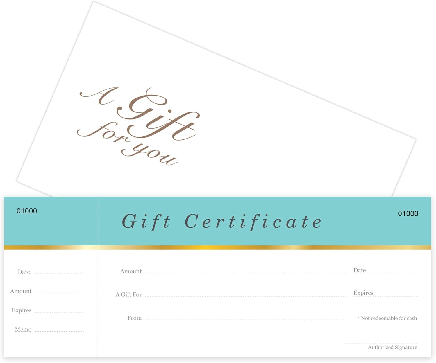 IMPACTONLINEPRINTING Blank Gift Certificates 25 Set - Aqua Blue - Comes with Free Matching Envelopes - Gift Coupons, Vouchers for Small Business