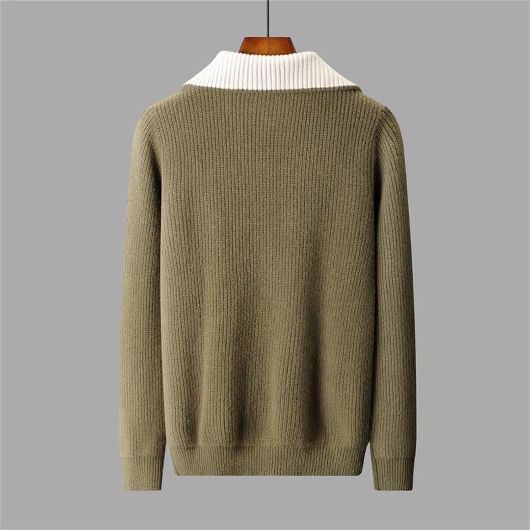 Suéter de lana 100 % de lana con cremallera y cuello alto, suéter grueso de cachemira para invierno